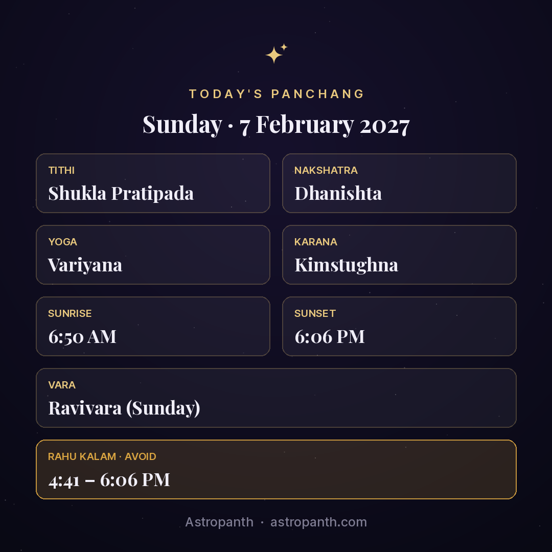 Panchang for Sunday · 7 February 2027 — Astropanth