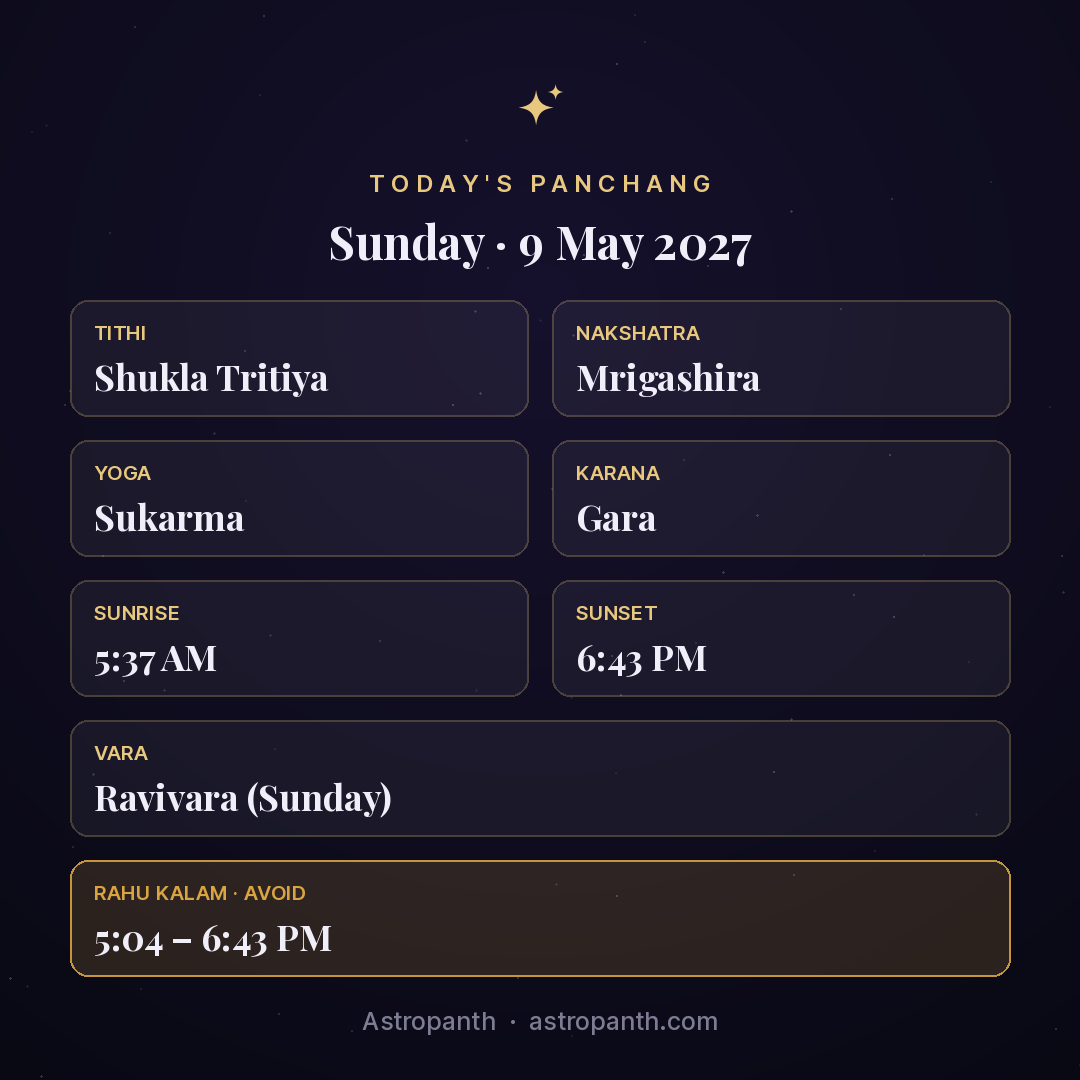 Panchang for Sunday · 9 May 2027 — Astropanth